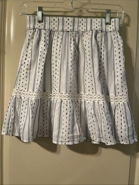 LOFT White & Navy Embroidered Cotton Tiered Skirt, XXSP
